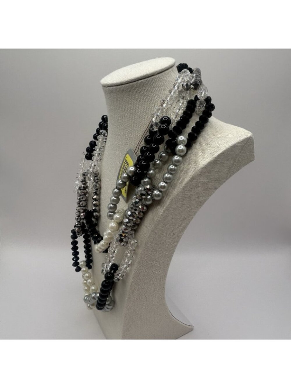 New Statement Necklace Black White Silver Faux Pearl Crystal Beads Chain Link - Picture 4 of 10